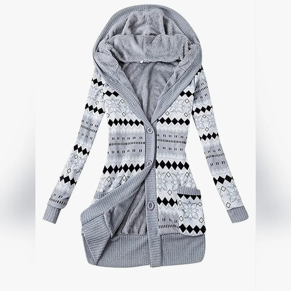 Womens Long Gray Patterned Cardigan Sweater Size Small - Picture 1 of 5